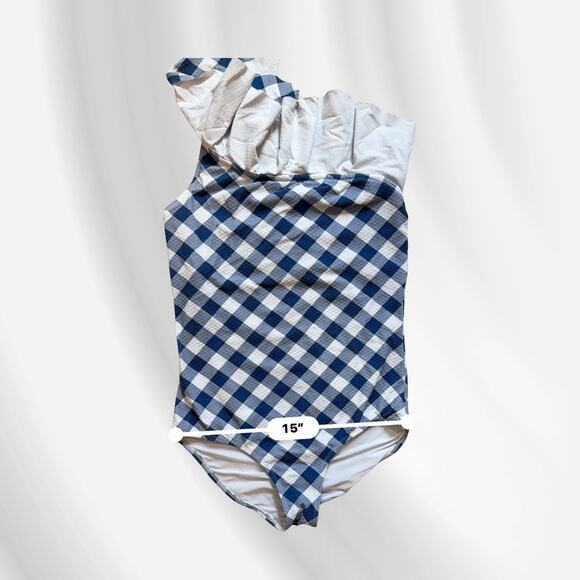 Shoshanna Navy Gingham 1 Shoulder One Pieces swimsuit sz 12 - Picture 5 of 10